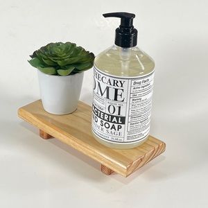 Golden Oak Wood Pedestal Soap Stand Tray
